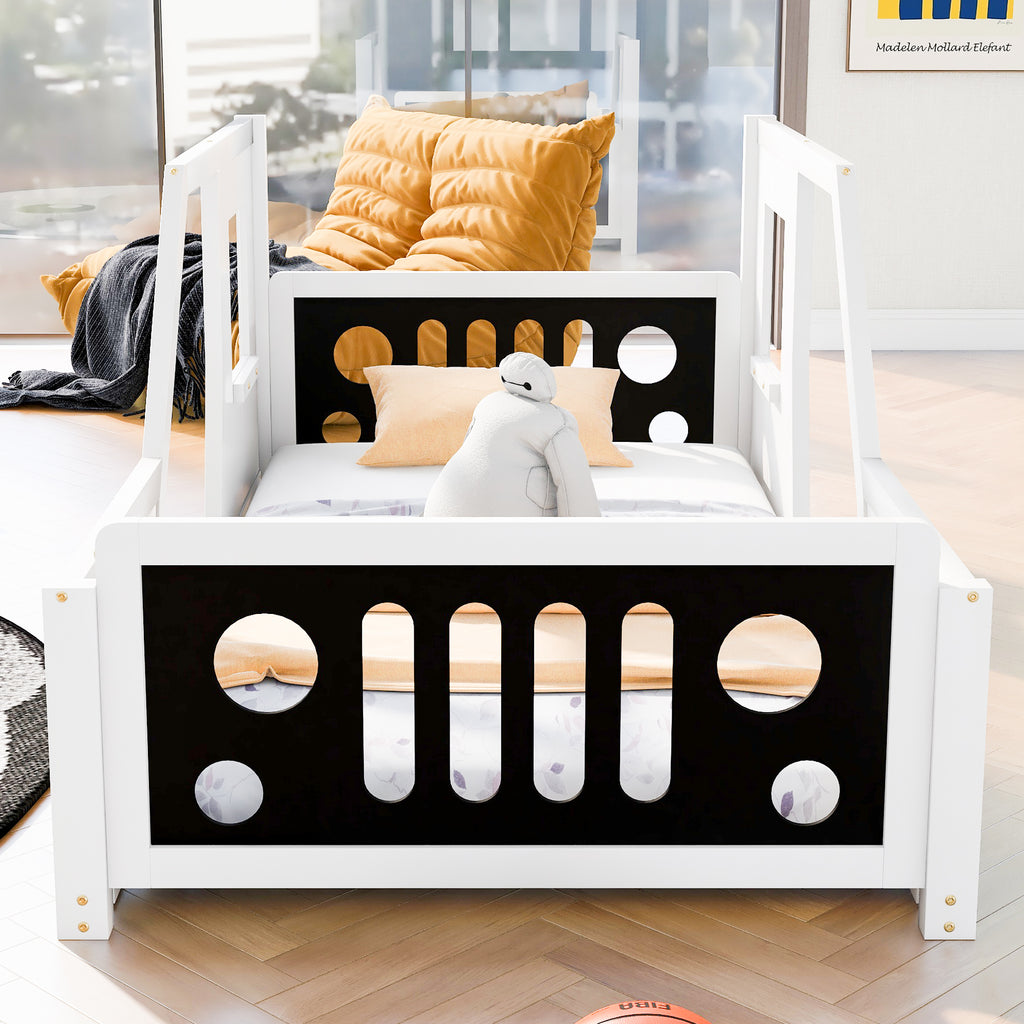 Twin Size Classic Car-Shaped Platform Bed with Wheels
