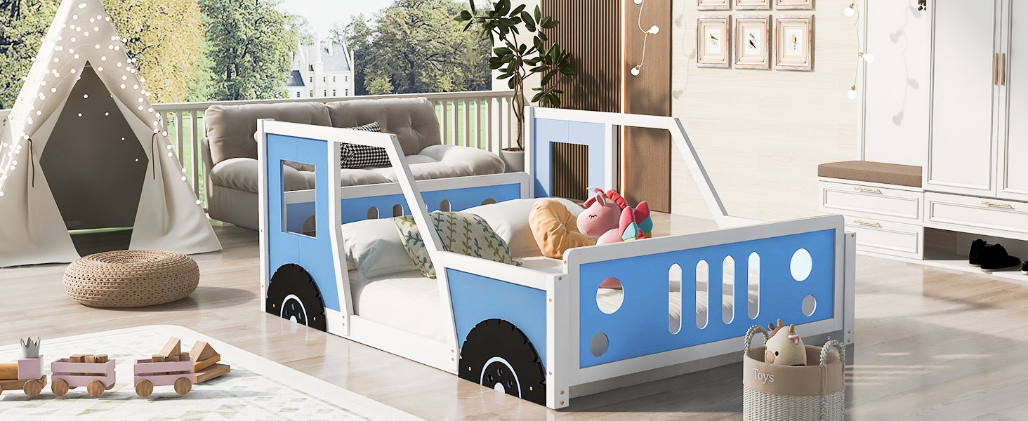 Full Size Classic Car-Shaped Platform Bed with Wheels