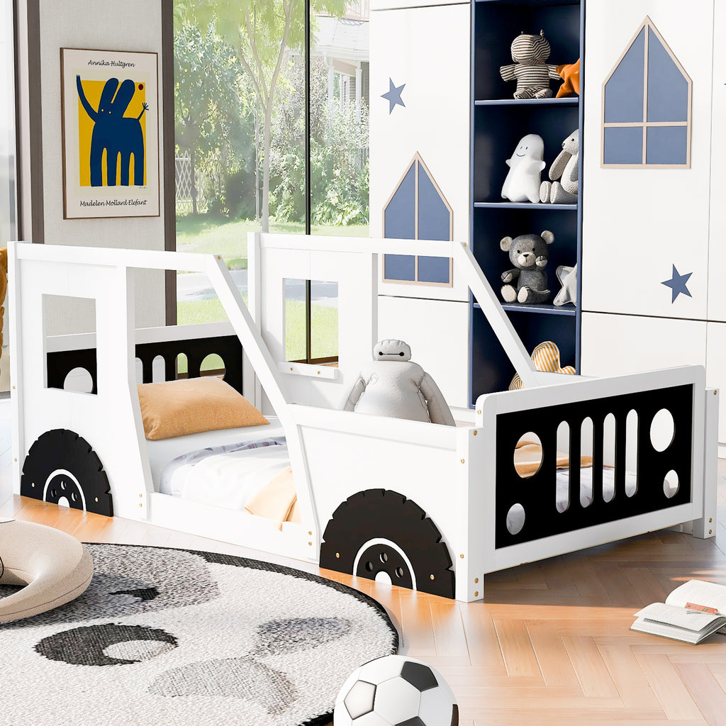 Twin Size Classic Car-Shaped Platform Bed with Wheels