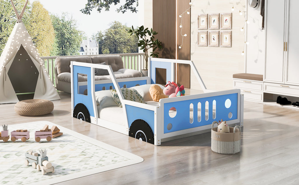 Full Size Classic Car-Shaped Platform Bed with Wheels
