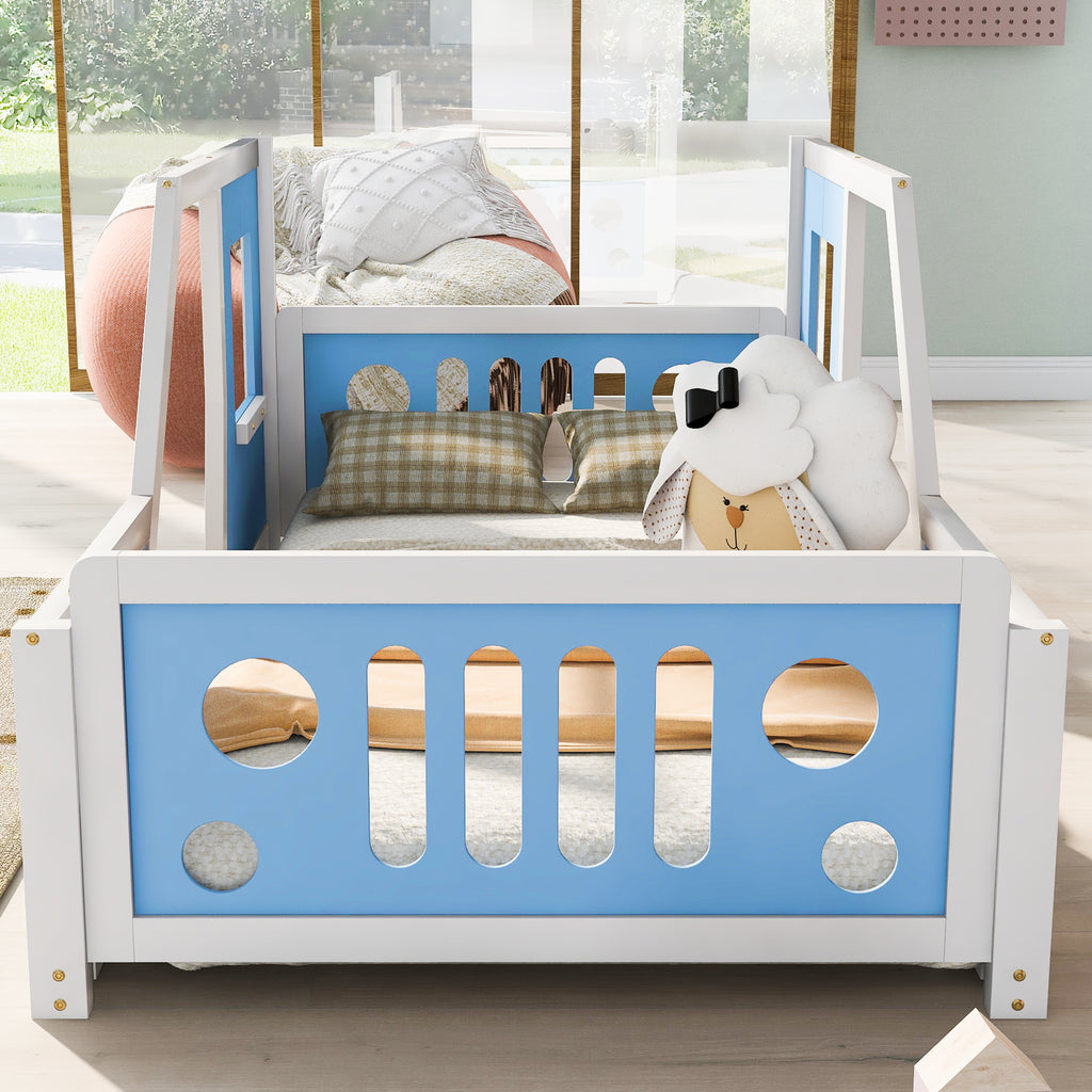 Twin Size Classic Car-Shaped Platform Bed with Wheels