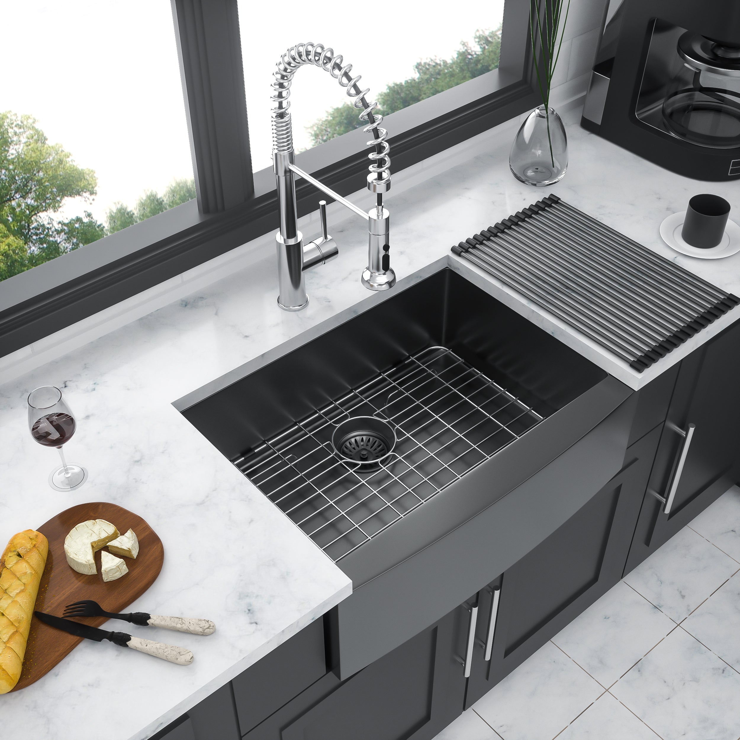 27 Inch Gunmetal Black Farmhouse Kitchen Sink