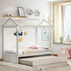 House Bed with Trundle - White, Customizable Design