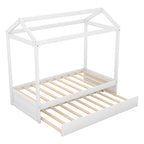 House Bed with Trundle - White, Customizable Design