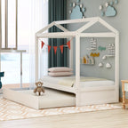 House Bed with Trundle - White, Customizable Design
