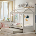 House Bed with Trundle - White, Customizable Design