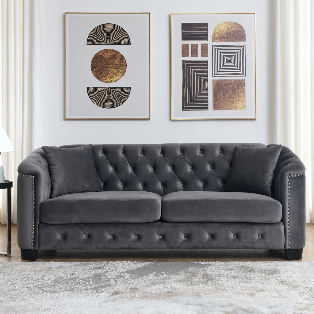77-Inch Modern Chesterfield Velvet Sofa