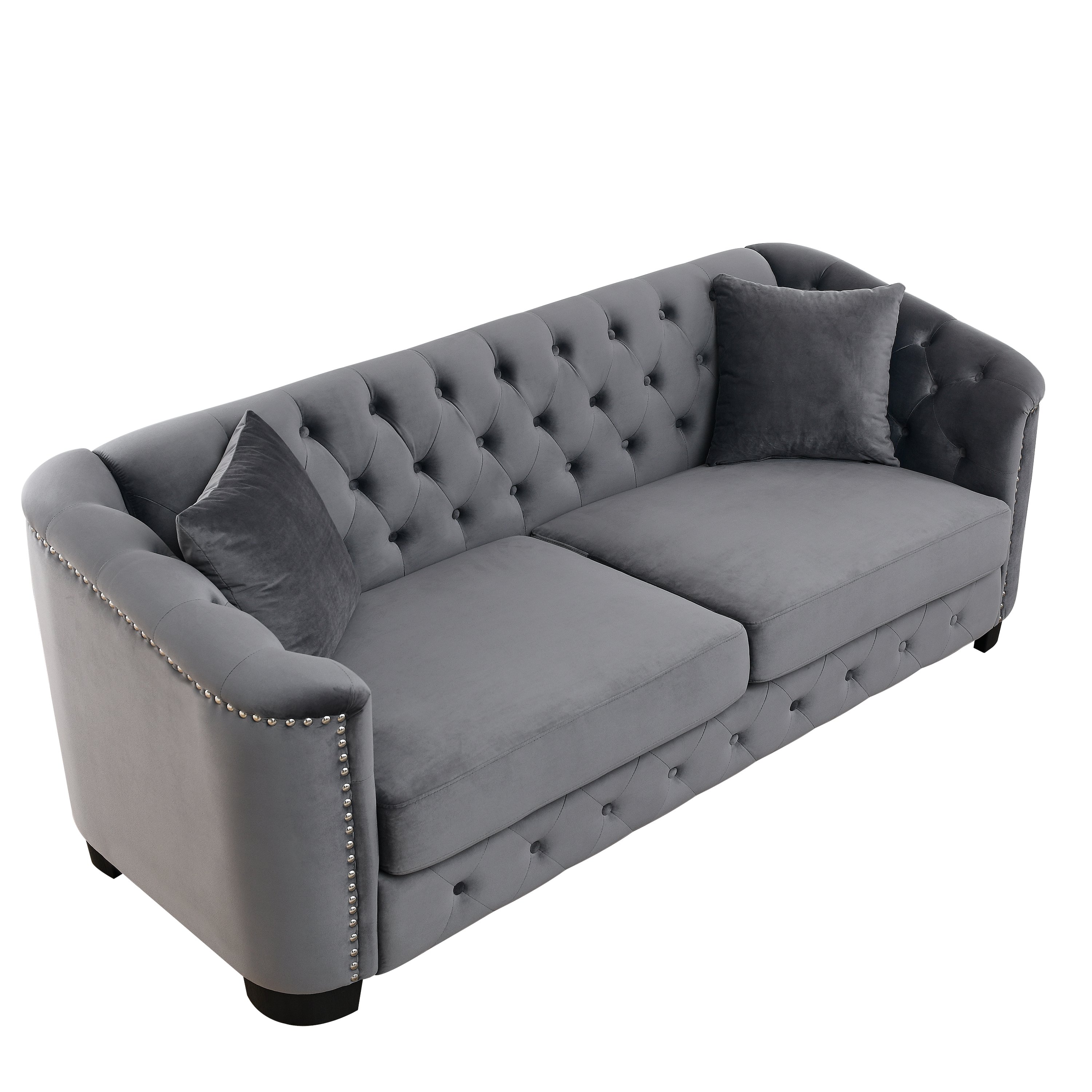 77-Inch Modern Chesterfield Velvet Sofa