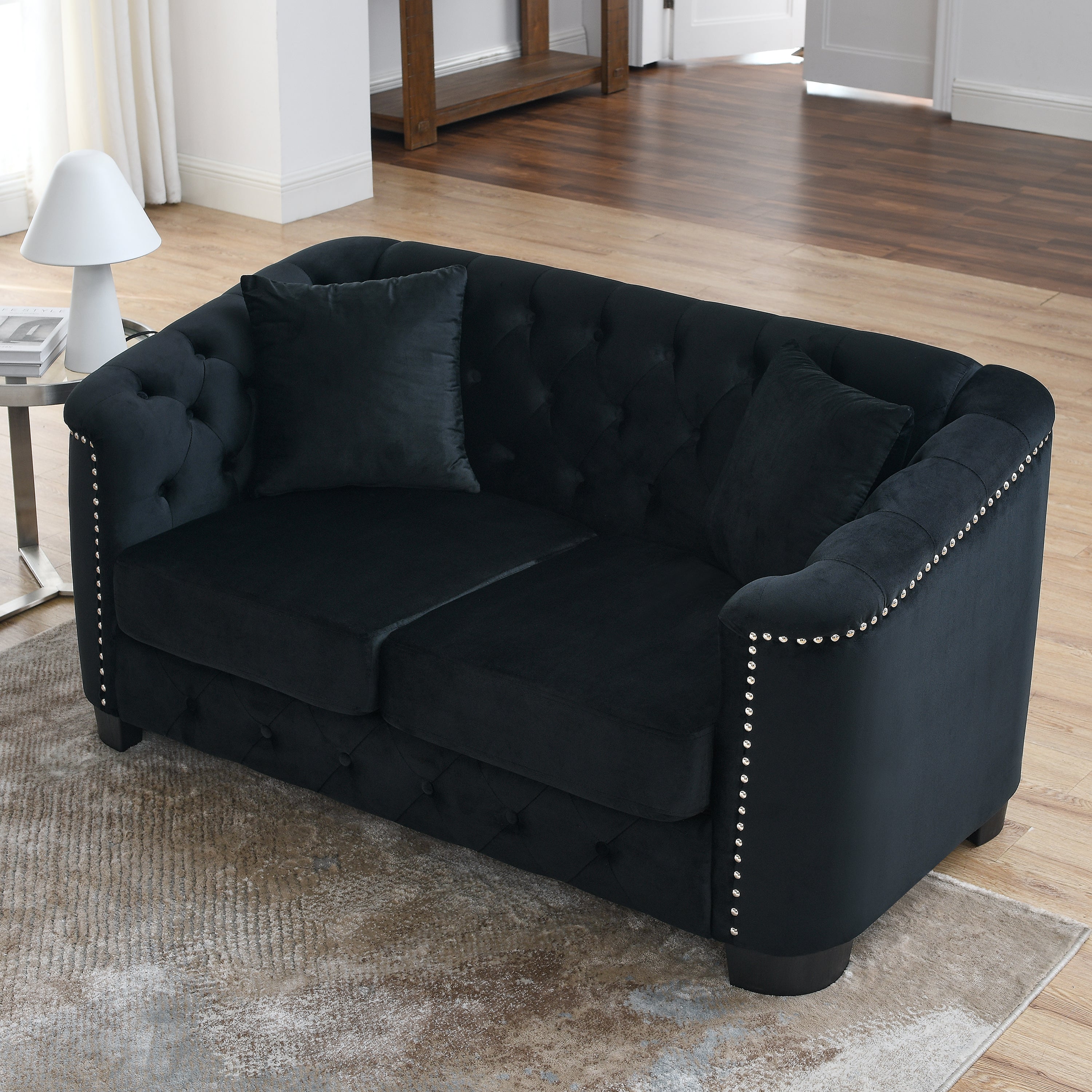 59-Inch Modern Chesterfield Velvet Sofa