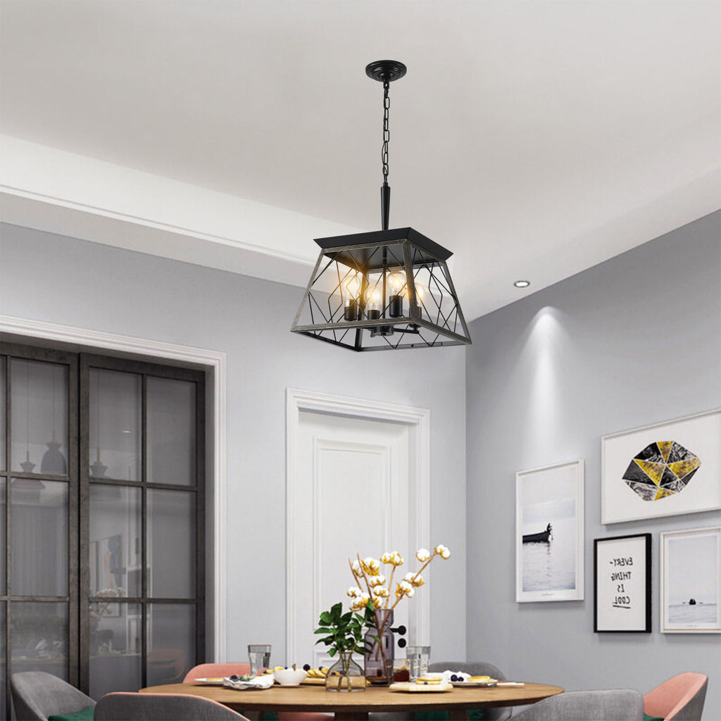 16" Black Gold Industrial 4-Light Pendant Chandelier