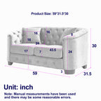 59-Inch Modern Chesterfield Velvet Sofa