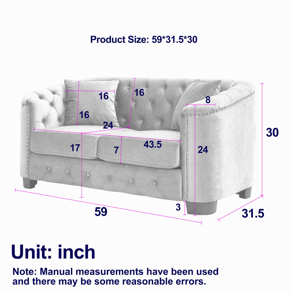59-Inch Modern Chesterfield Velvet Sofa