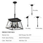 16" Black Gold Industrial 4-Light Pendant Chandelier