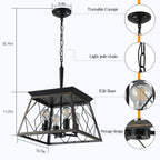 16" Black Gold Industrial 4-Light Pendant Chandelier