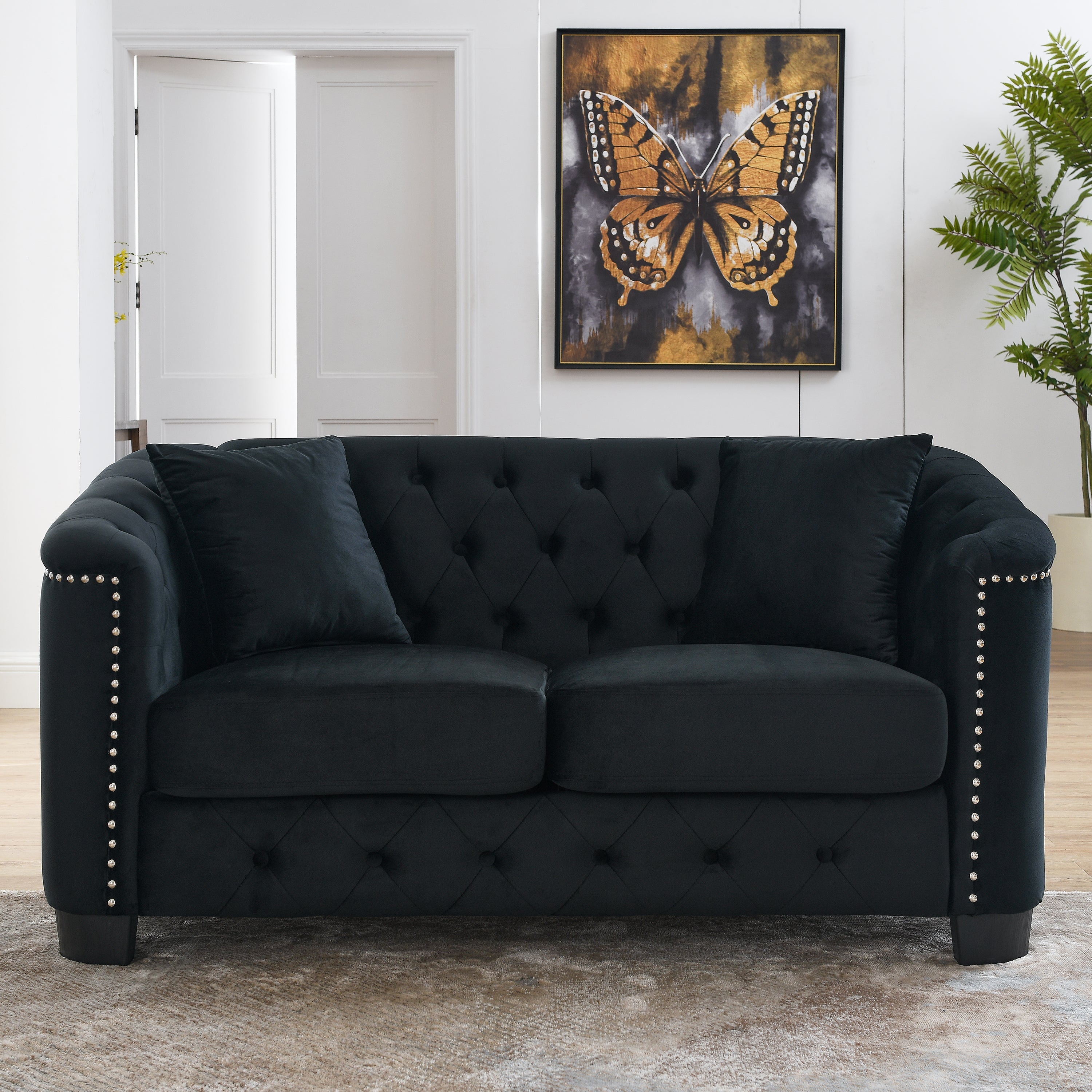59-Inch Modern Chesterfield Velvet Sofa
