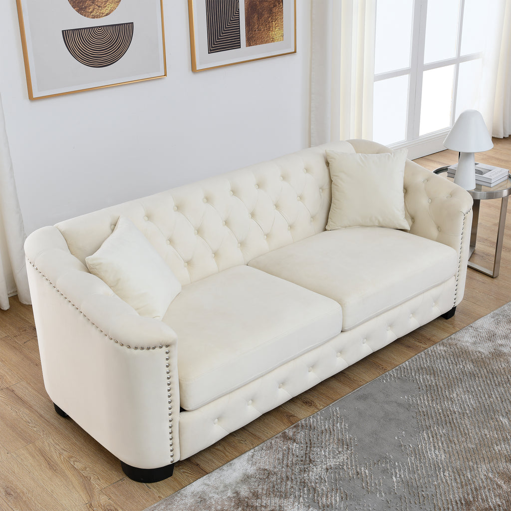 77-Inch Modern Chesterfield Velvet Sofa