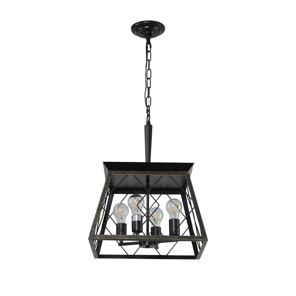 16" Black Gold Industrial 4-Light Pendant Chandelier