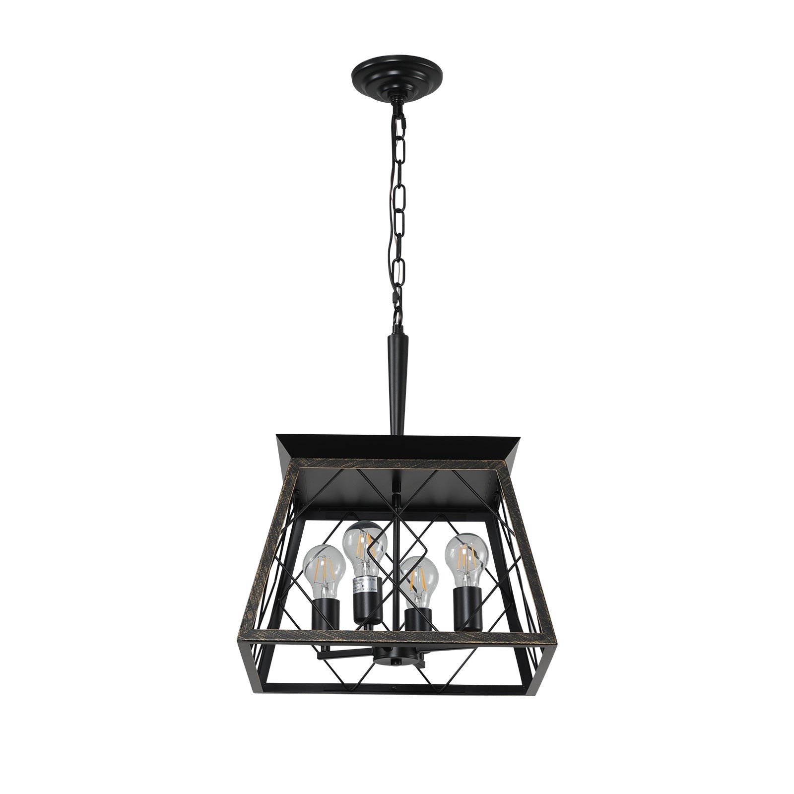 16" Black Gold Industrial 4-Light Pendant Chandelier