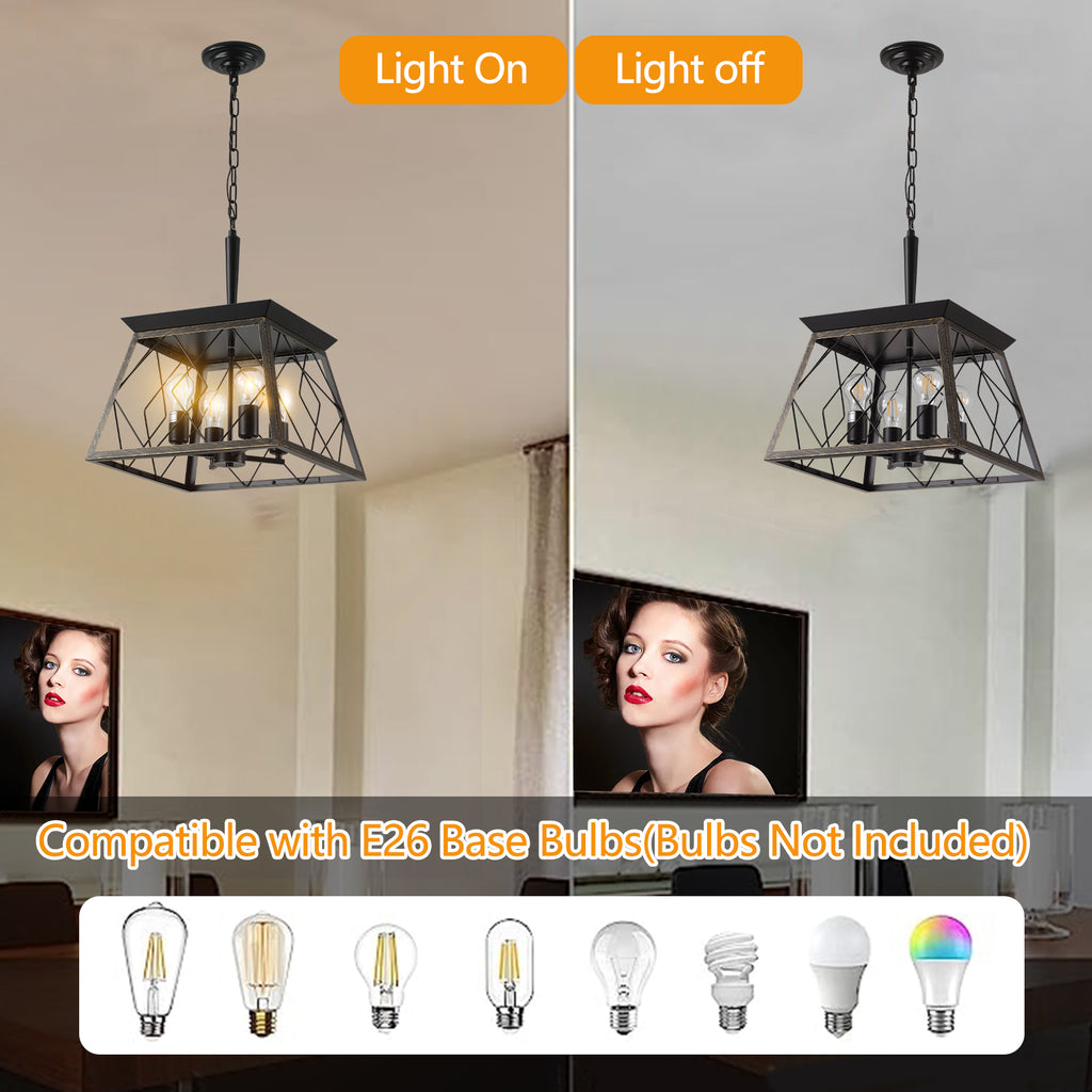 16" Black Gold Industrial 4-Light Pendant Chandelier
