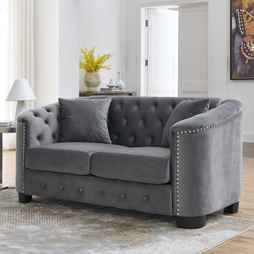 59-Inch Modern Chesterfield Velvet Sofa