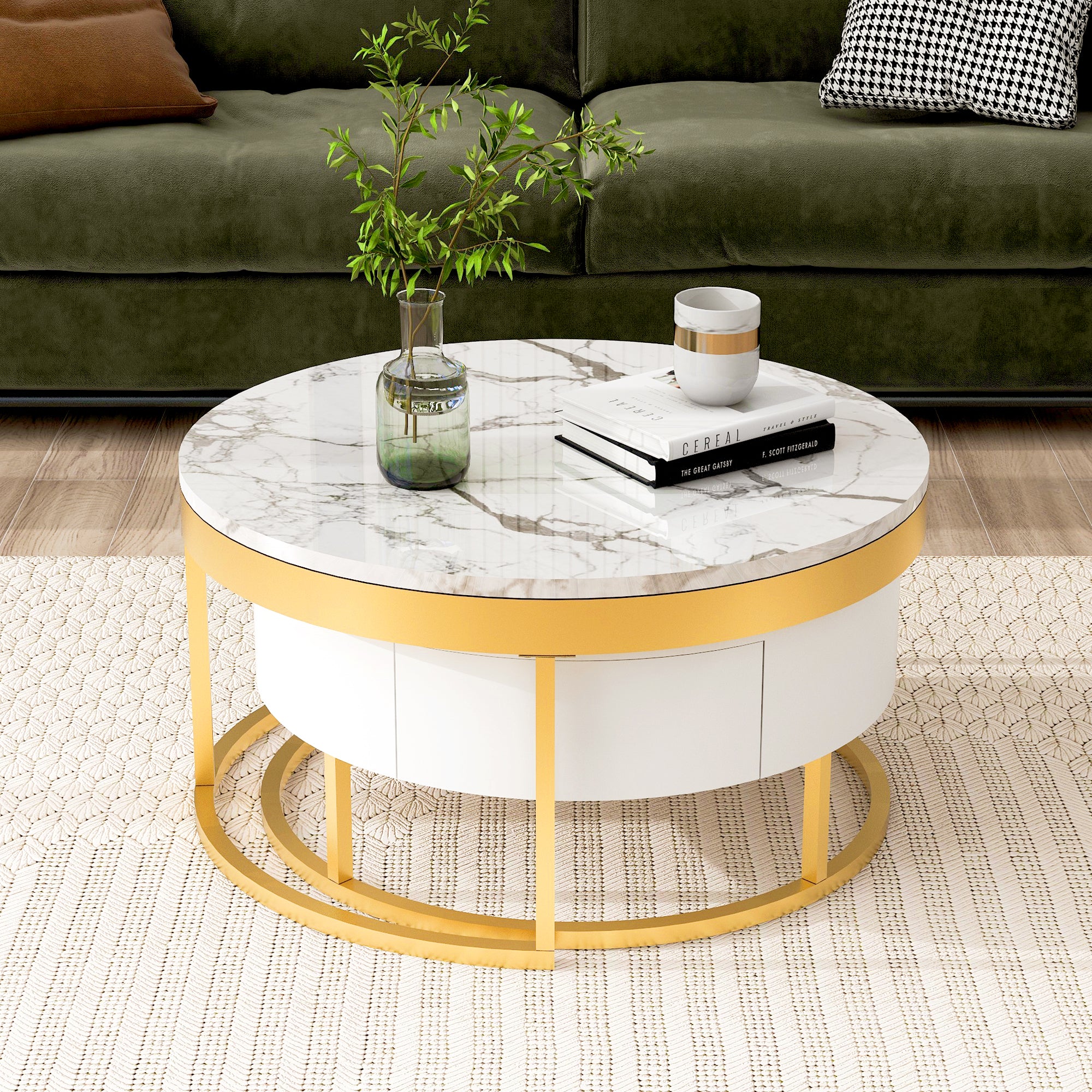 Modern Round Nesting Coffee Table with Drawers