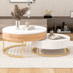 Modern Round Lift-Top Nesting Coffee Tables with 2 Drawers