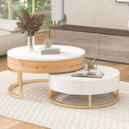 Modern Round Lift-Top Nesting Coffee Tables with 2 Drawers