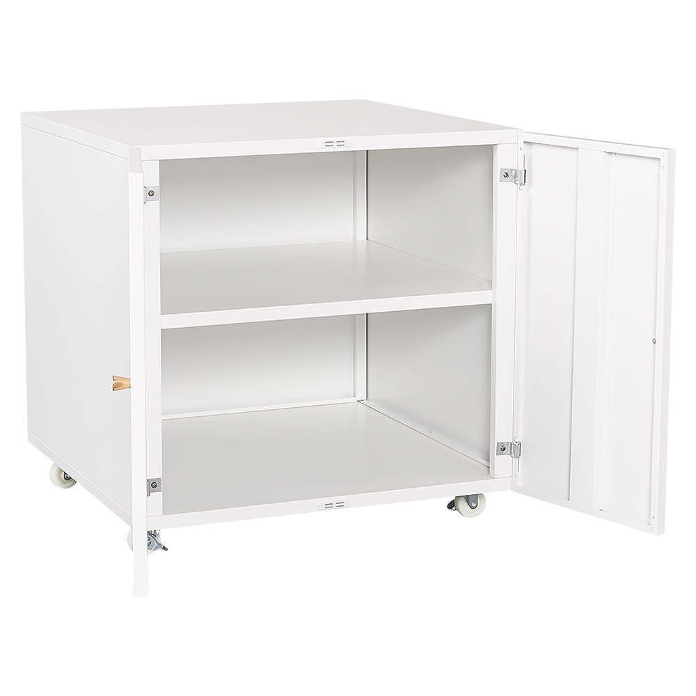 White Mobile Metal Printer Stand With Storage