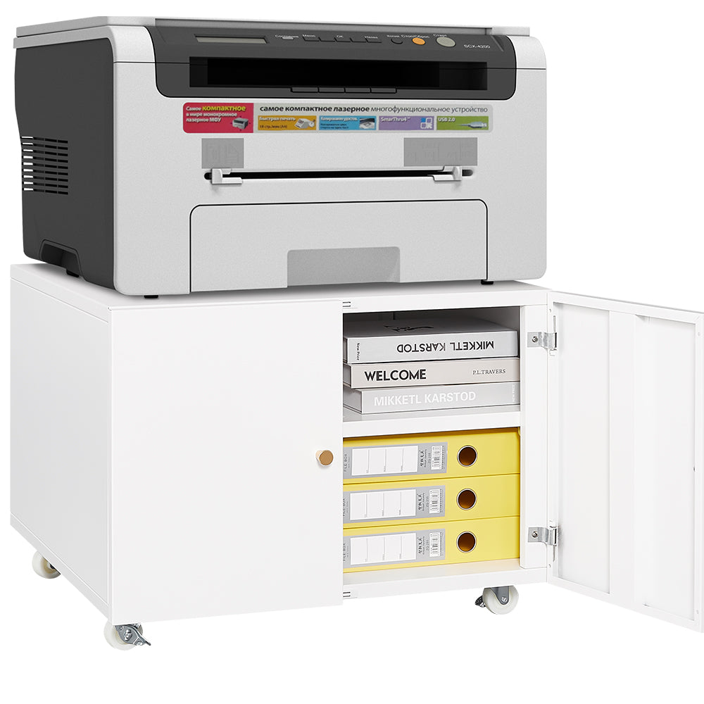 White Metal Printer Stand with Storage