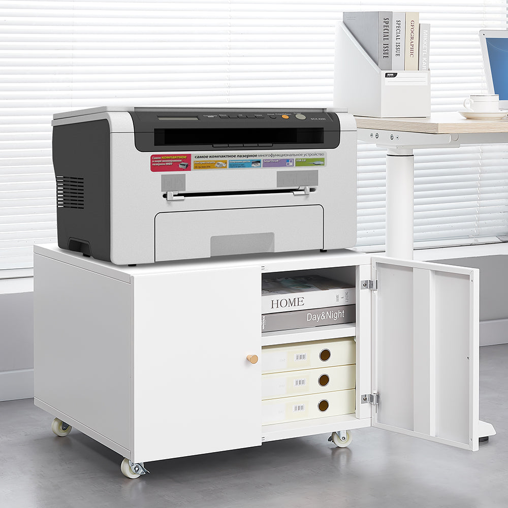 White Metal Printer Stand with Storage
