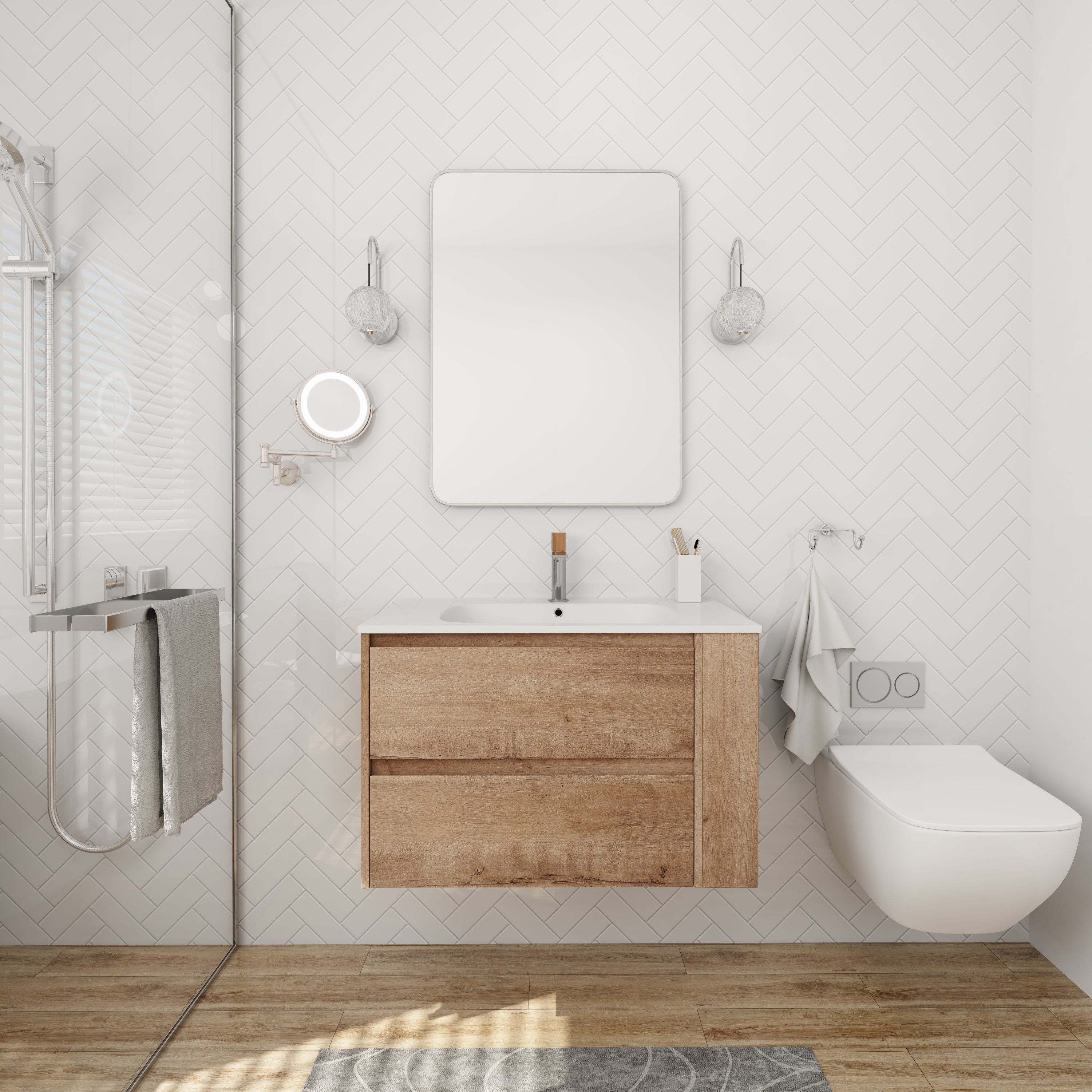 30" Wall Mounting Bathroom Vanity With Gel Sink