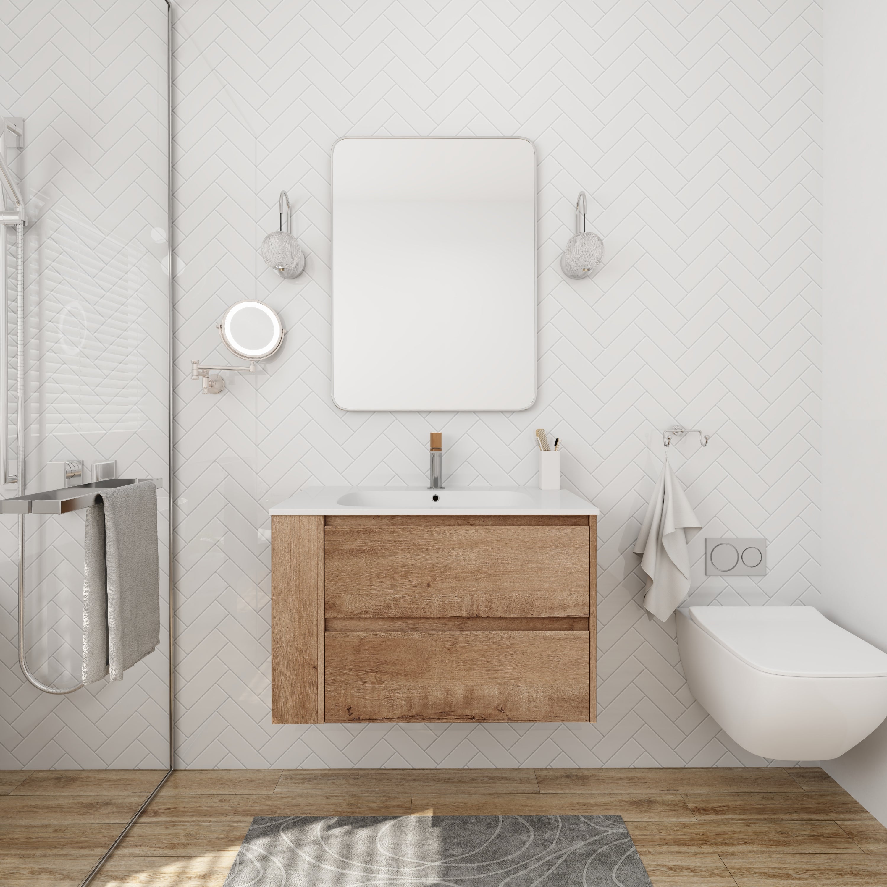 30" Wall Mounting Bathroom Vanity With Gel Sink