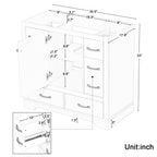 36" Bathroom Vanity without Sink, Cabinet Base Only