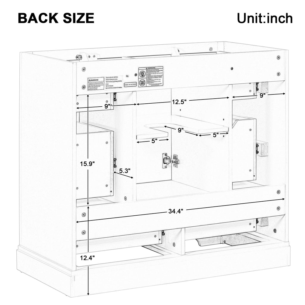 36" Bathroom Vanity without Sink, Cabinet Base Only