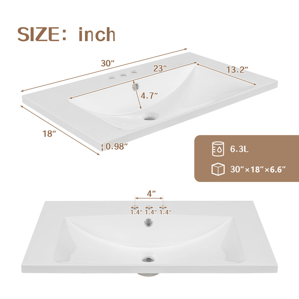 30" Single Bathroom Vanity Top with Ceramic