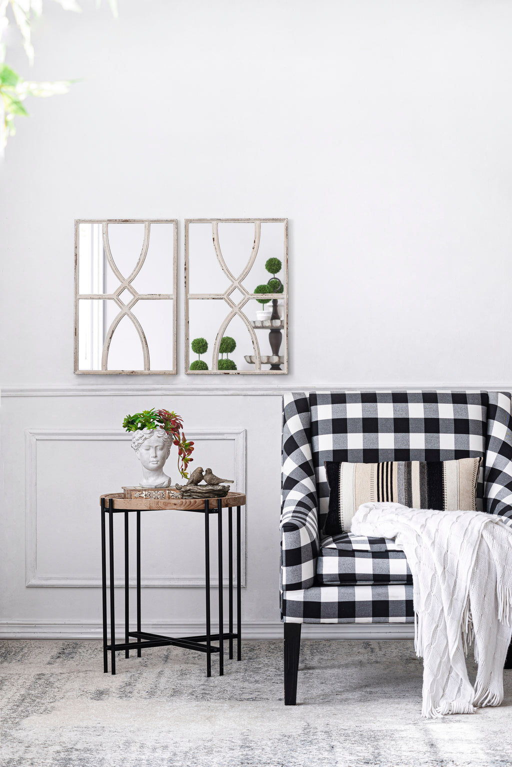 Distressed Rectangular Wooden Wall Mirrors - Set of Two