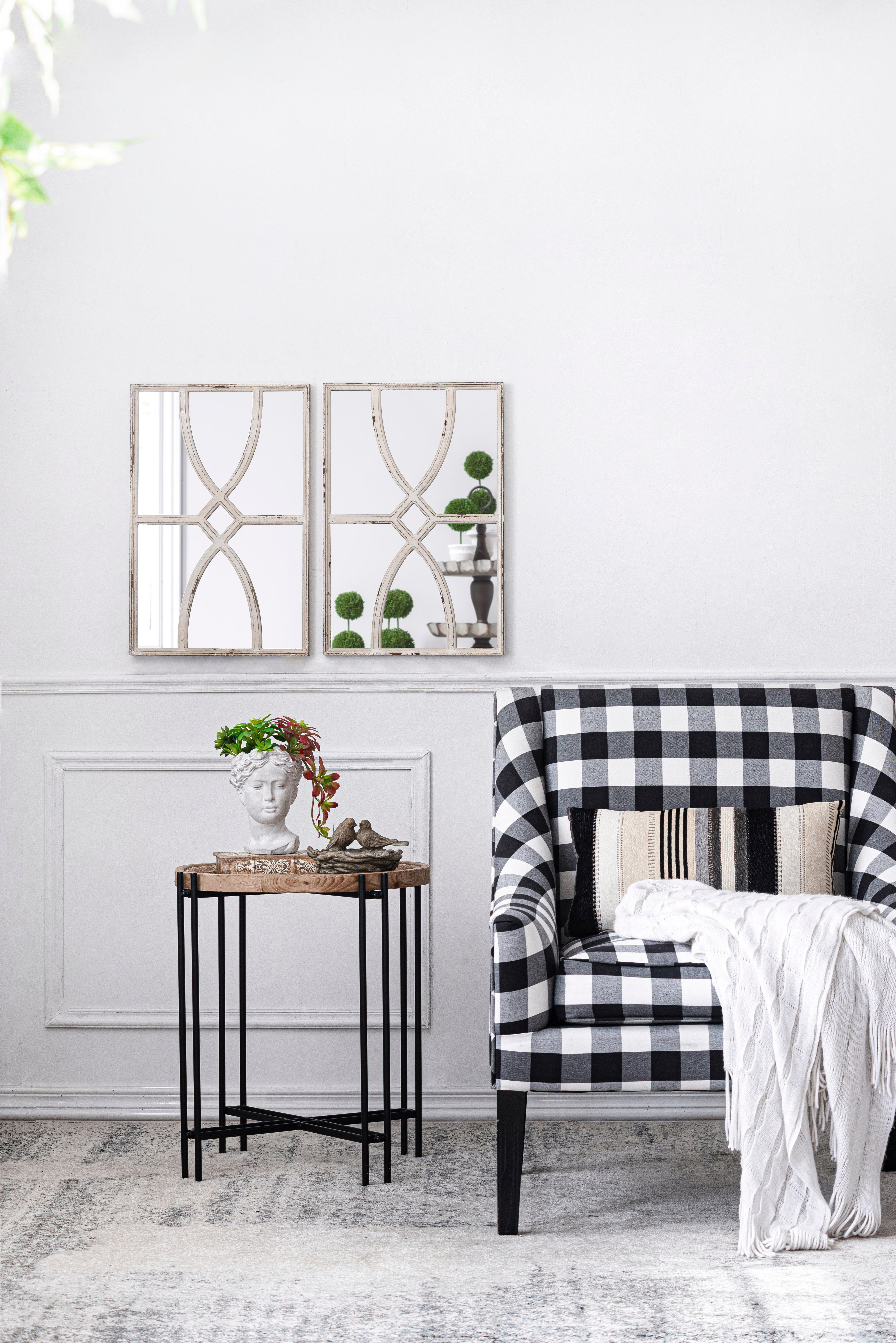 Distressed Rectangular Wooden Wall Mirrors - Set of Two