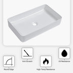 24"x14" White Ceramic Rectangular Vessel Bathroom Sink