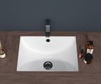 21"x14" White Ceramic Rectangular Undermount Bathroom Sink with Overflow