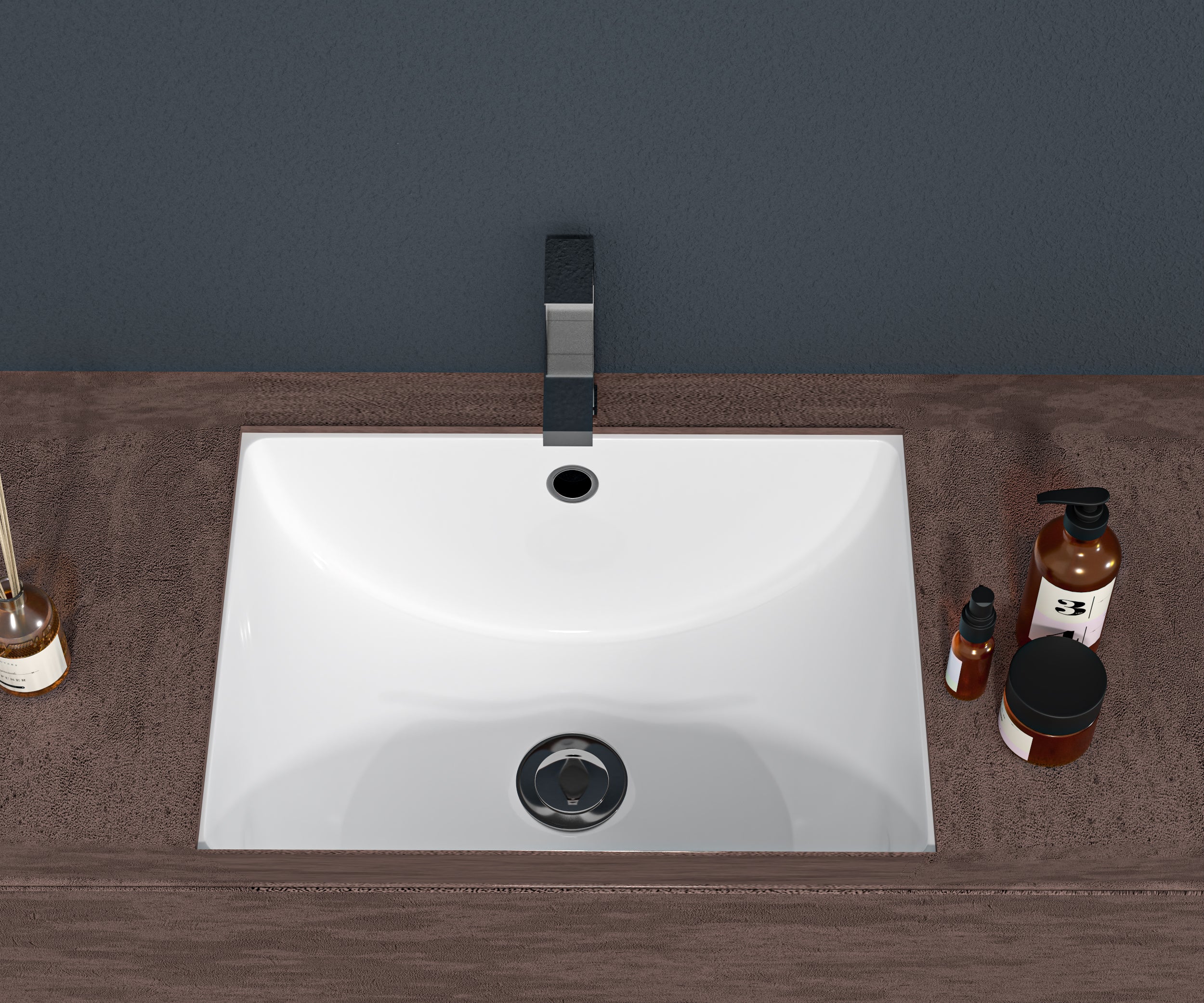 21"x14" White Ceramic Rectangular Undermount Bathroom Sink with Overflow