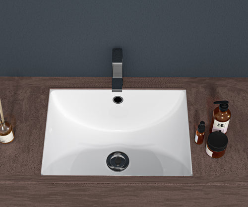 21"x14" White Ceramic Rectangular Undermount Bathroom Sink with Overflow