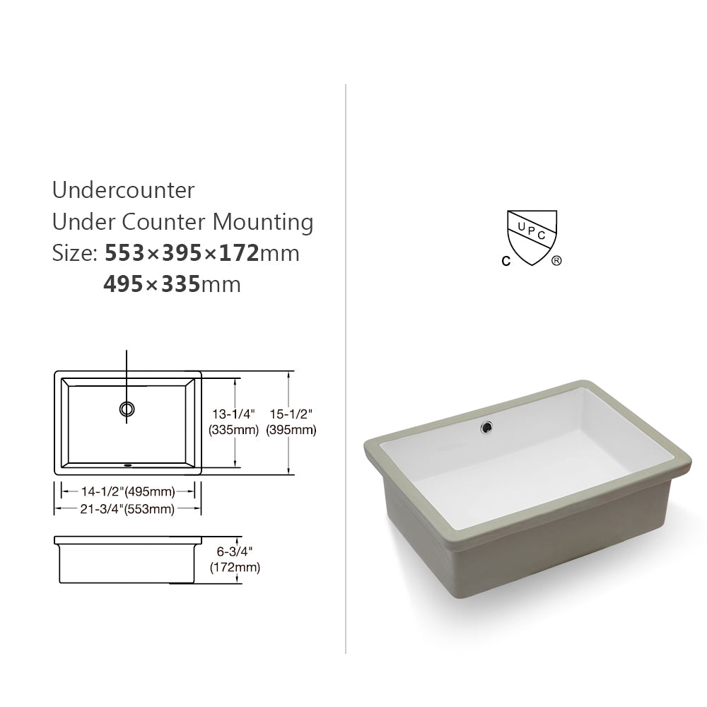 Modern Bathroom Undermount Sink - 22"x15.5"