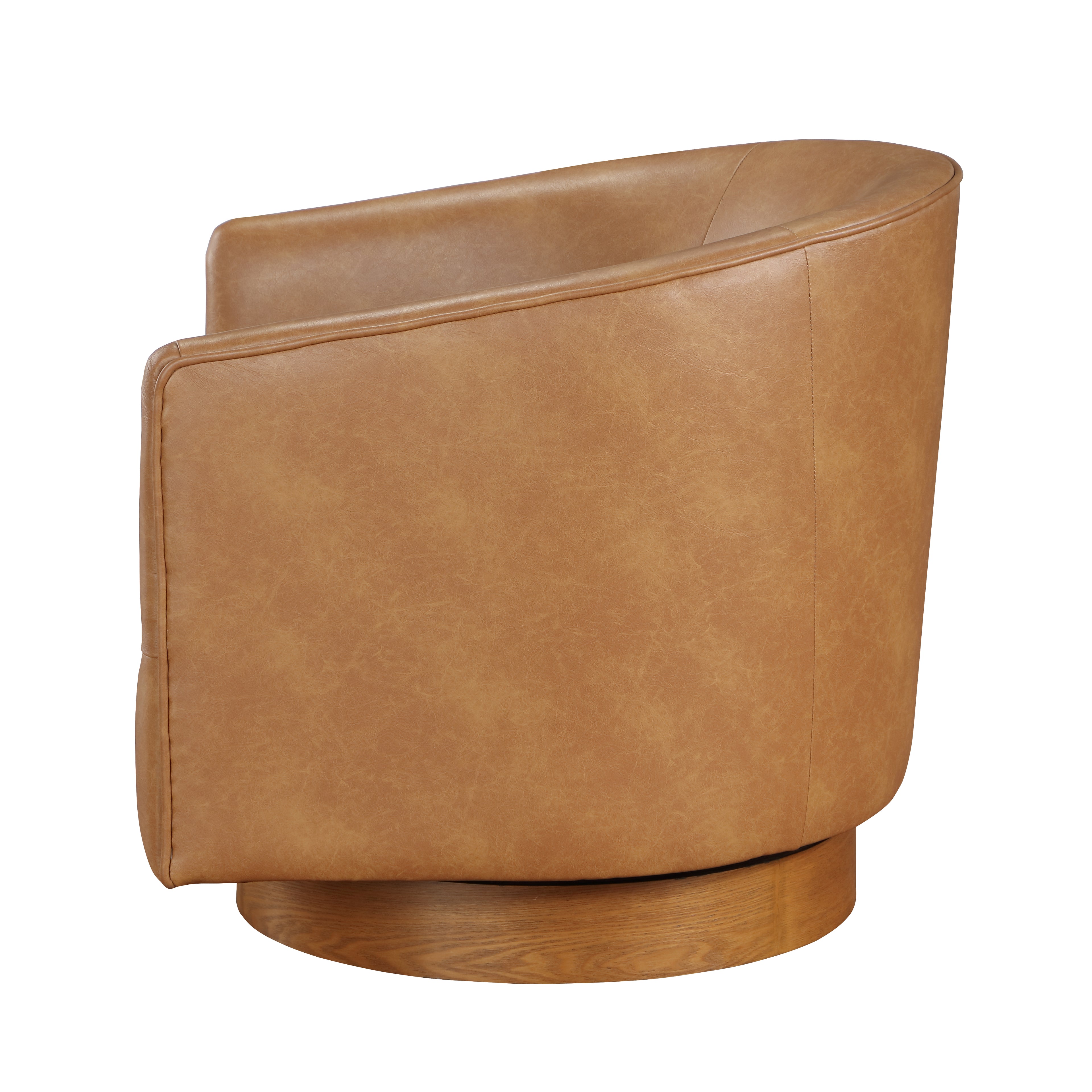 Maisy Saddle Faux Leather Wood Base Barrel Swivel Chair