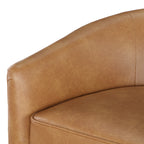 Maisy Saddle Faux Leather Wood Base Barrel Swivel Chair