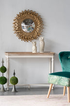 27" Sunburst Design Wall Mirror Decorative Golden Finish