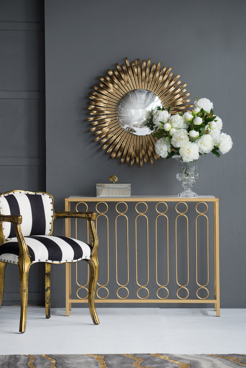 27" Sunburst Design Wall Mirror Decorative Golden Finish