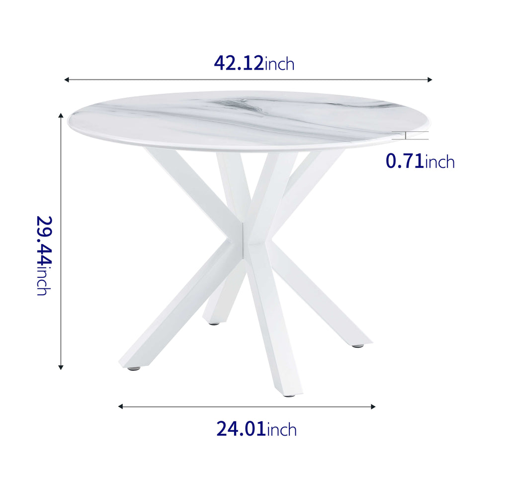 42.1" White Mid-Century Dining Table for 4-6 People