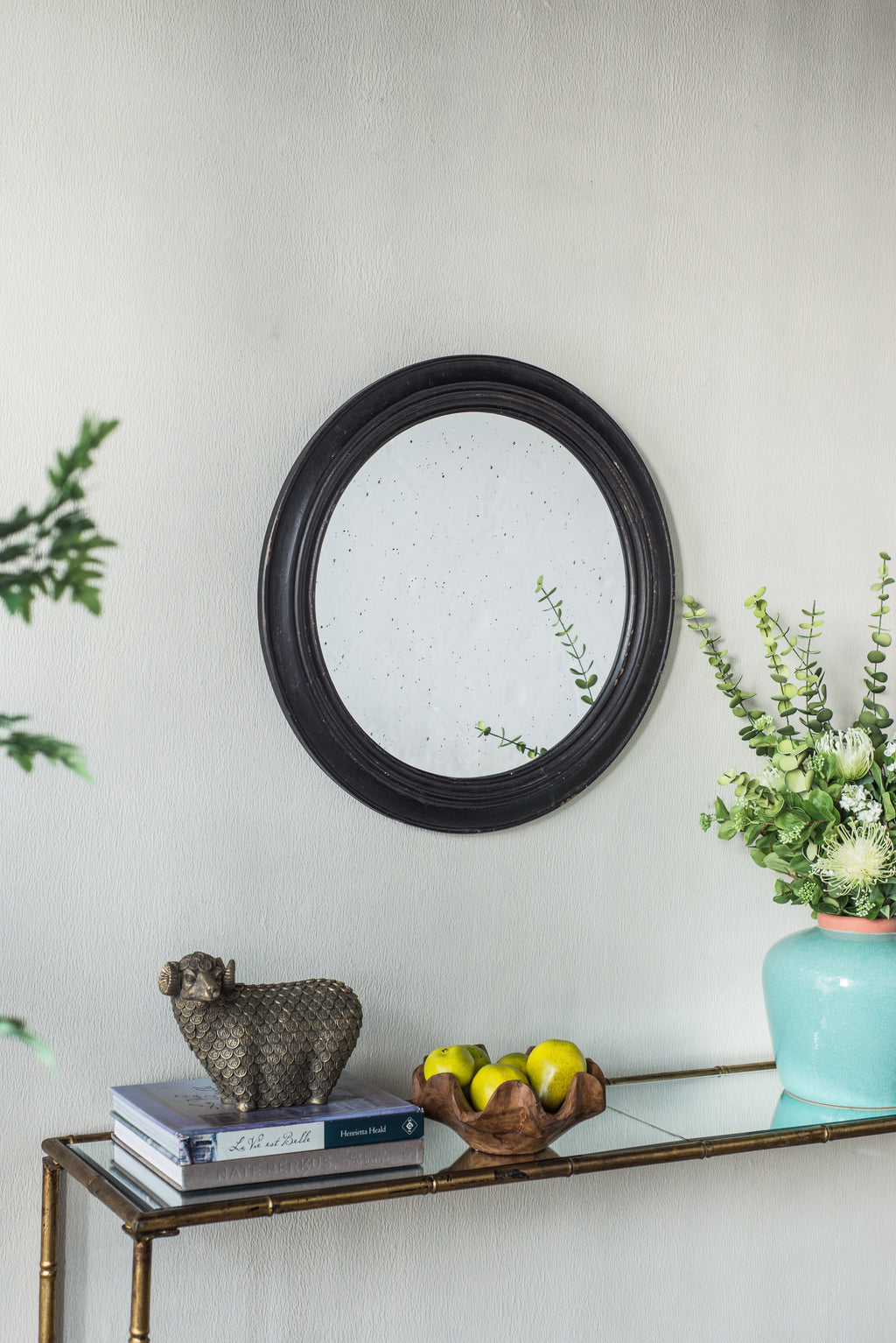 23.5" Circle Wall Mirror with Wooden Frame
