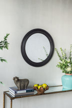 23.5" Circle Wall Mirror with Wooden Frame