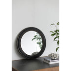 23.5" Circle Wall Mirror with Wooden Frame